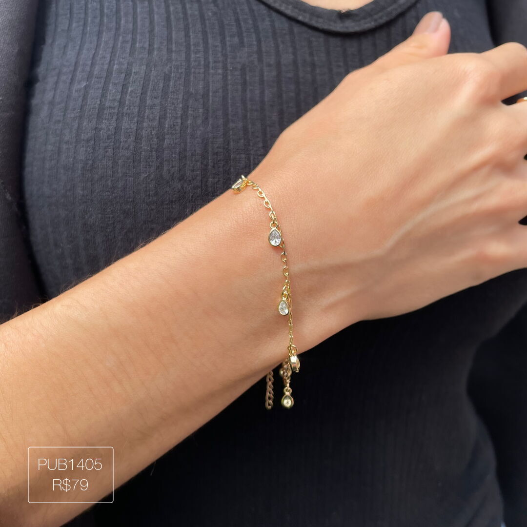 Pulseira de Gotinhas Penduradas 2024/2Cristal Dourada